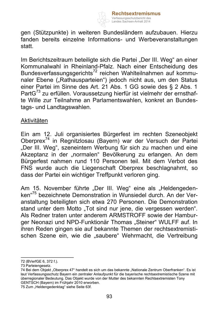 Seite 93 des Verfassungsschutzbericht 2014 Sachsen-Anhalt