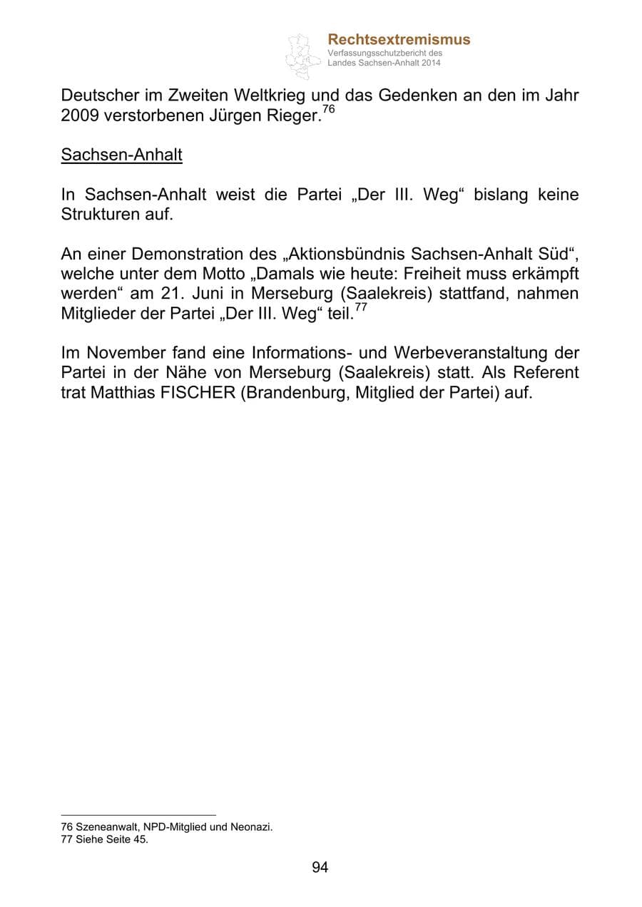 Seite 94 des Verfassungsschutzbericht 2014 Sachsen-Anhalt