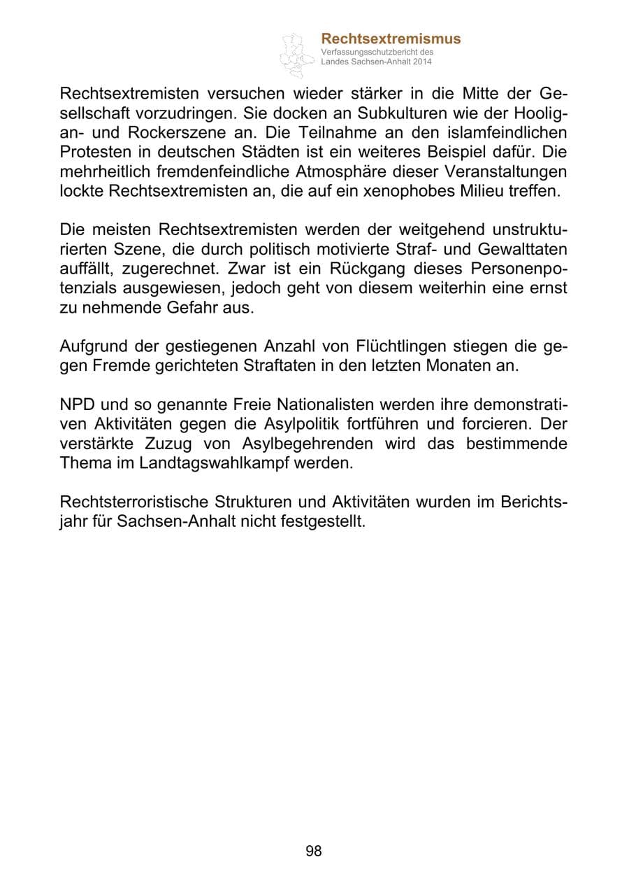 Seite 98 des Verfassungsschutzbericht 2014 Sachsen-Anhalt