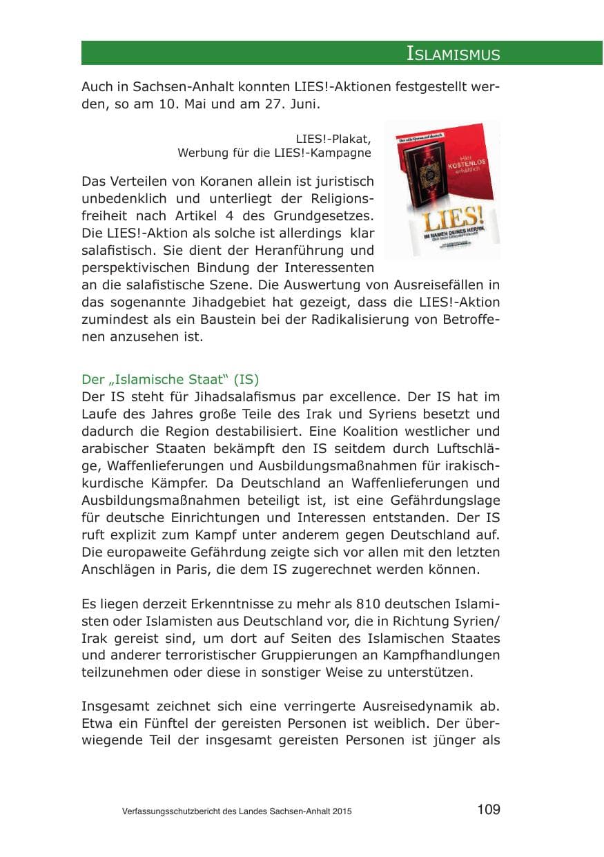 Seite 109 des Verfassungsschutzbericht 2015 Sachsen-Anhalt