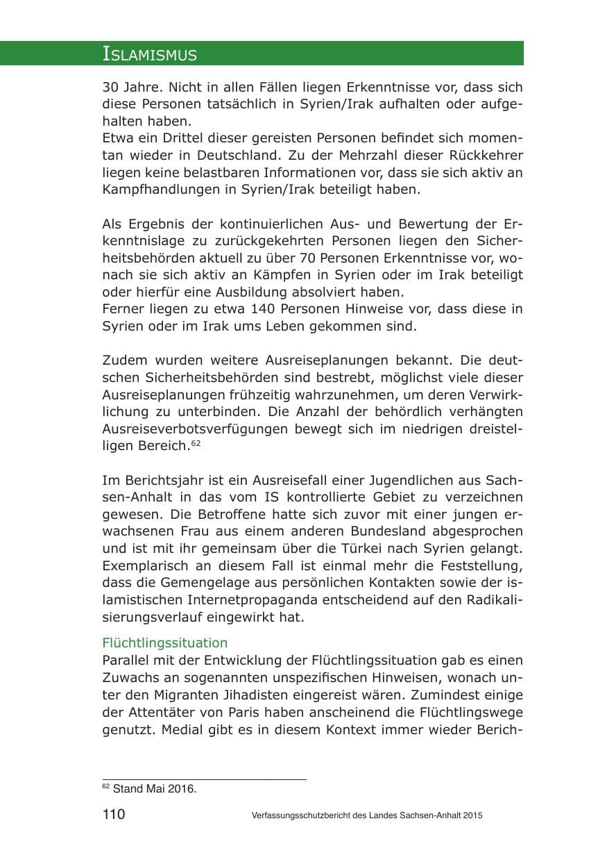 Seite 110 des Verfassungsschutzbericht 2015 Sachsen-Anhalt