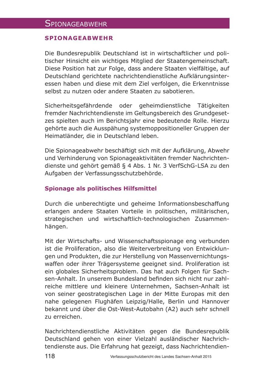 Seite 118 des Verfassungsschutzbericht 2015 Sachsen-Anhalt