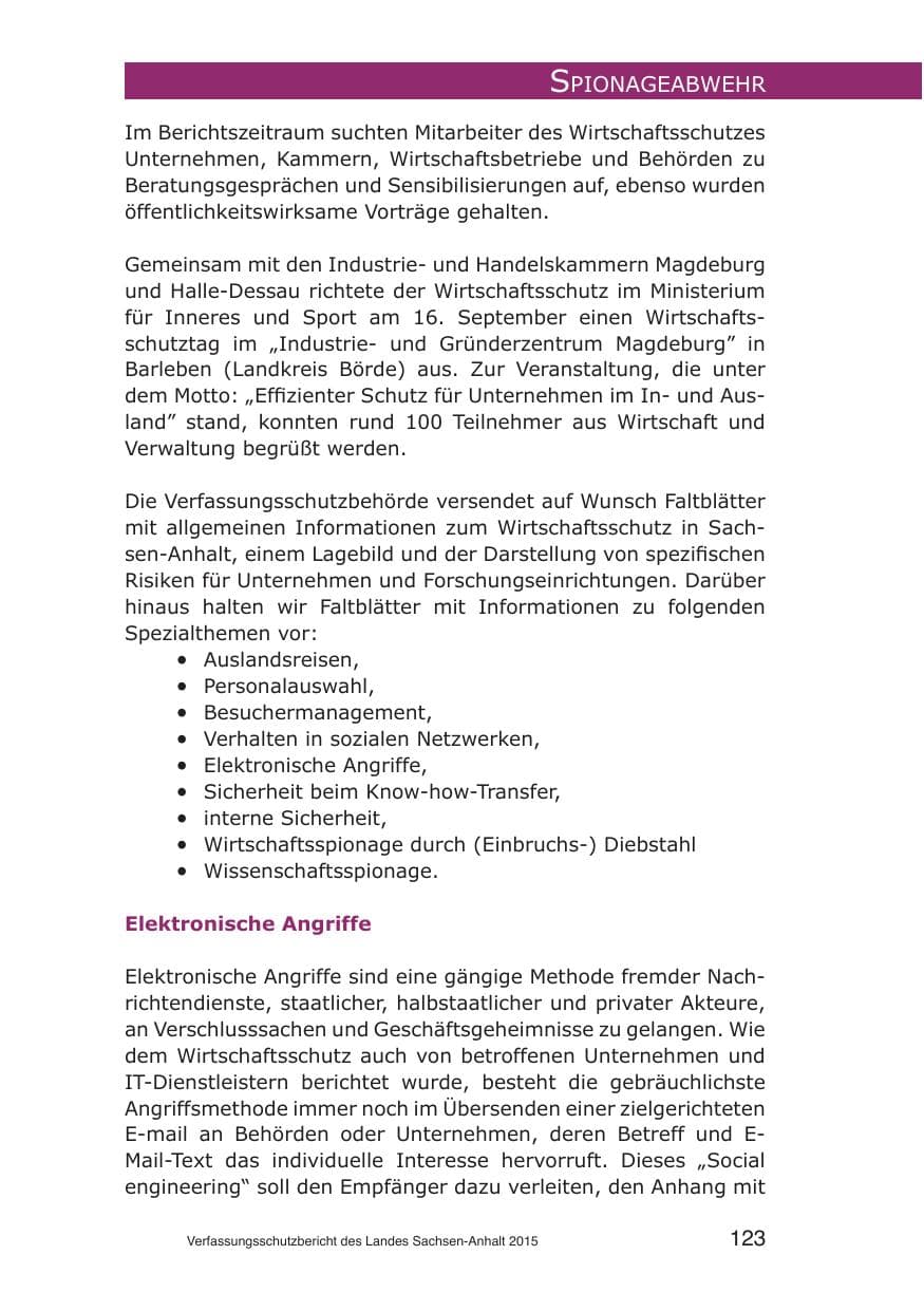 Seite 123 des Verfassungsschutzbericht 2015 Sachsen-Anhalt
