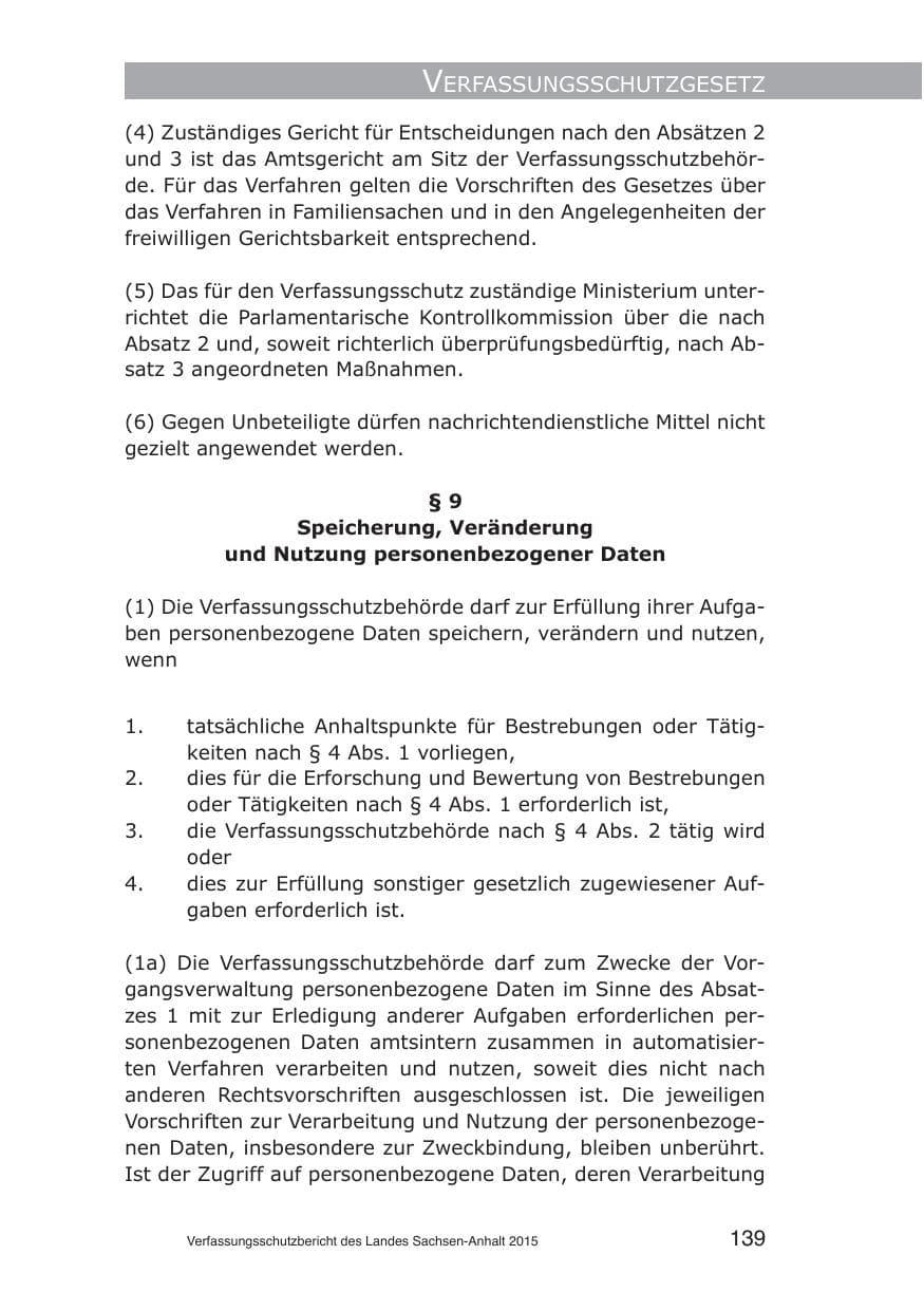 Seite 139 des Verfassungsschutzbericht 2015 Sachsen-Anhalt