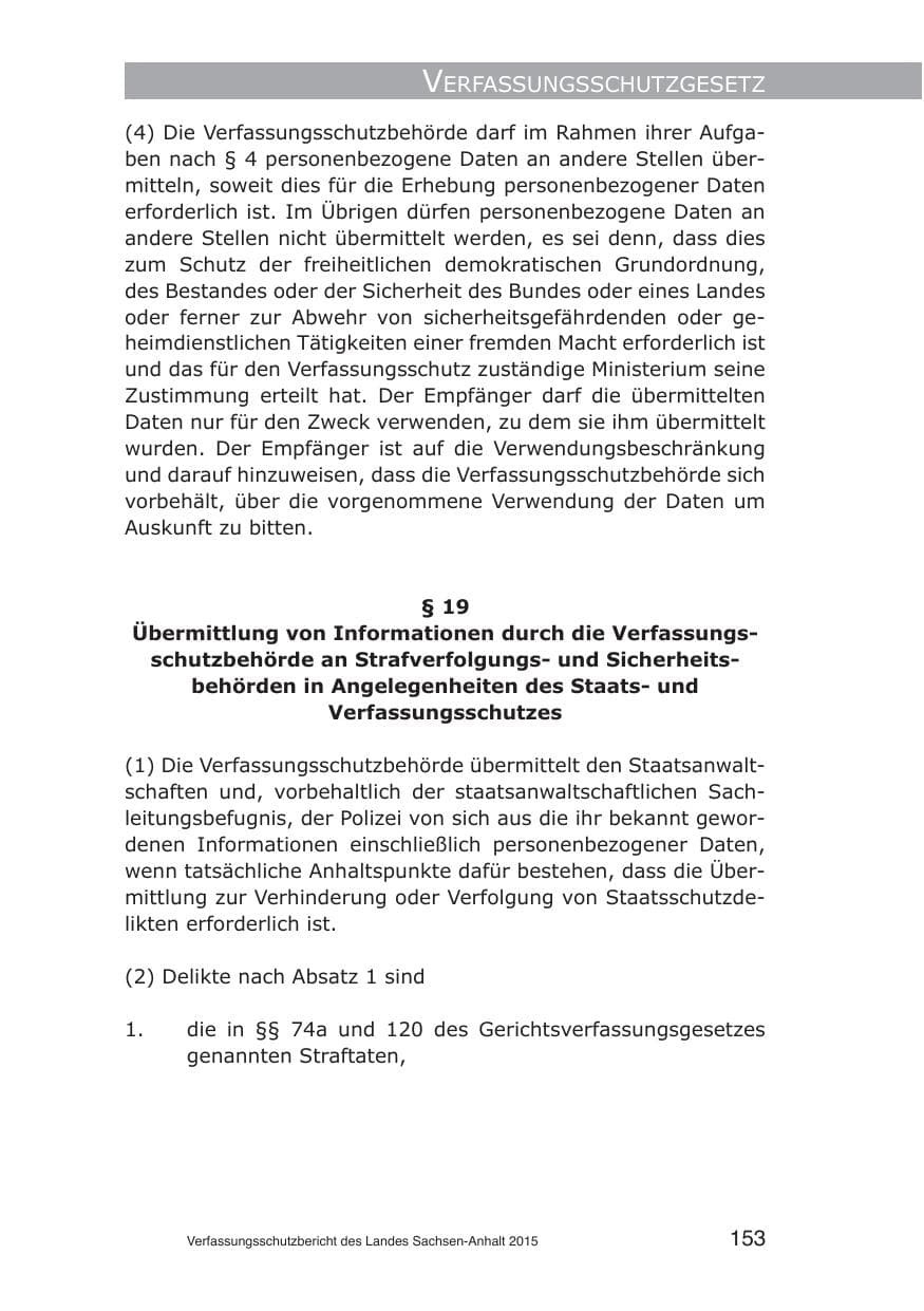 Seite 153 des Verfassungsschutzbericht 2015 Sachsen-Anhalt