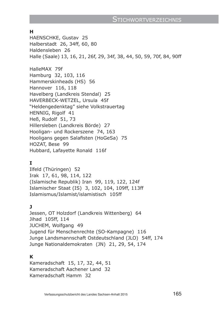 Seite 165 des Verfassungsschutzbericht 2015 Sachsen-Anhalt
