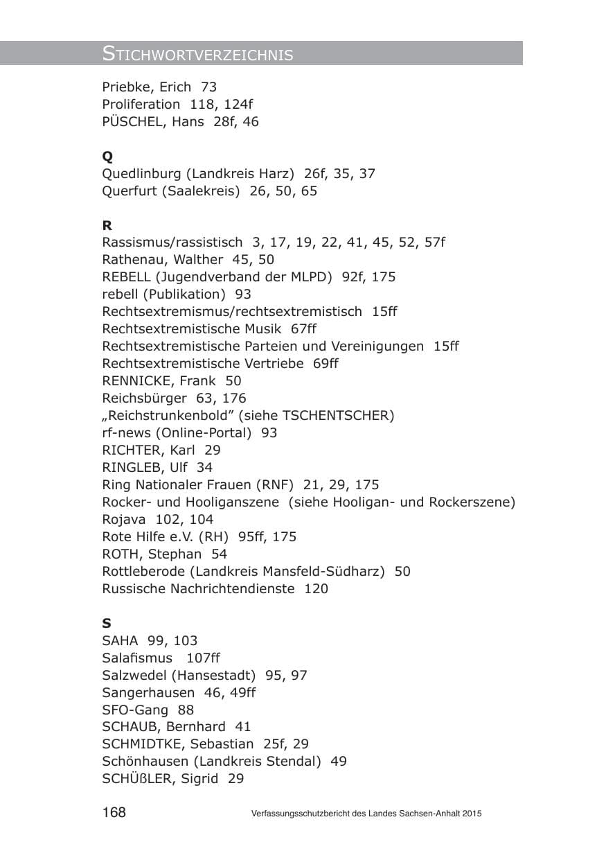 Seite 168 des Verfassungsschutzbericht 2015 Sachsen-Anhalt