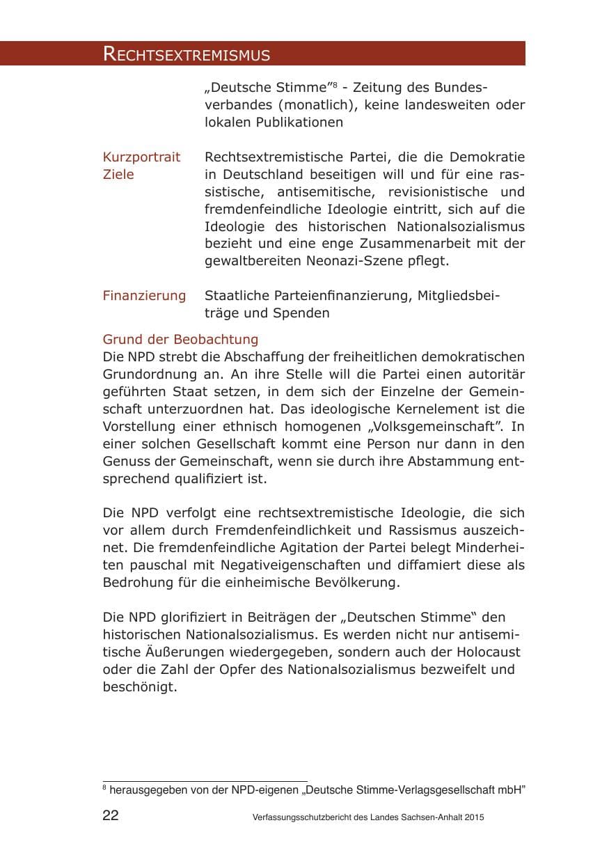 Seite 22 des Verfassungsschutzbericht 2015 Sachsen-Anhalt