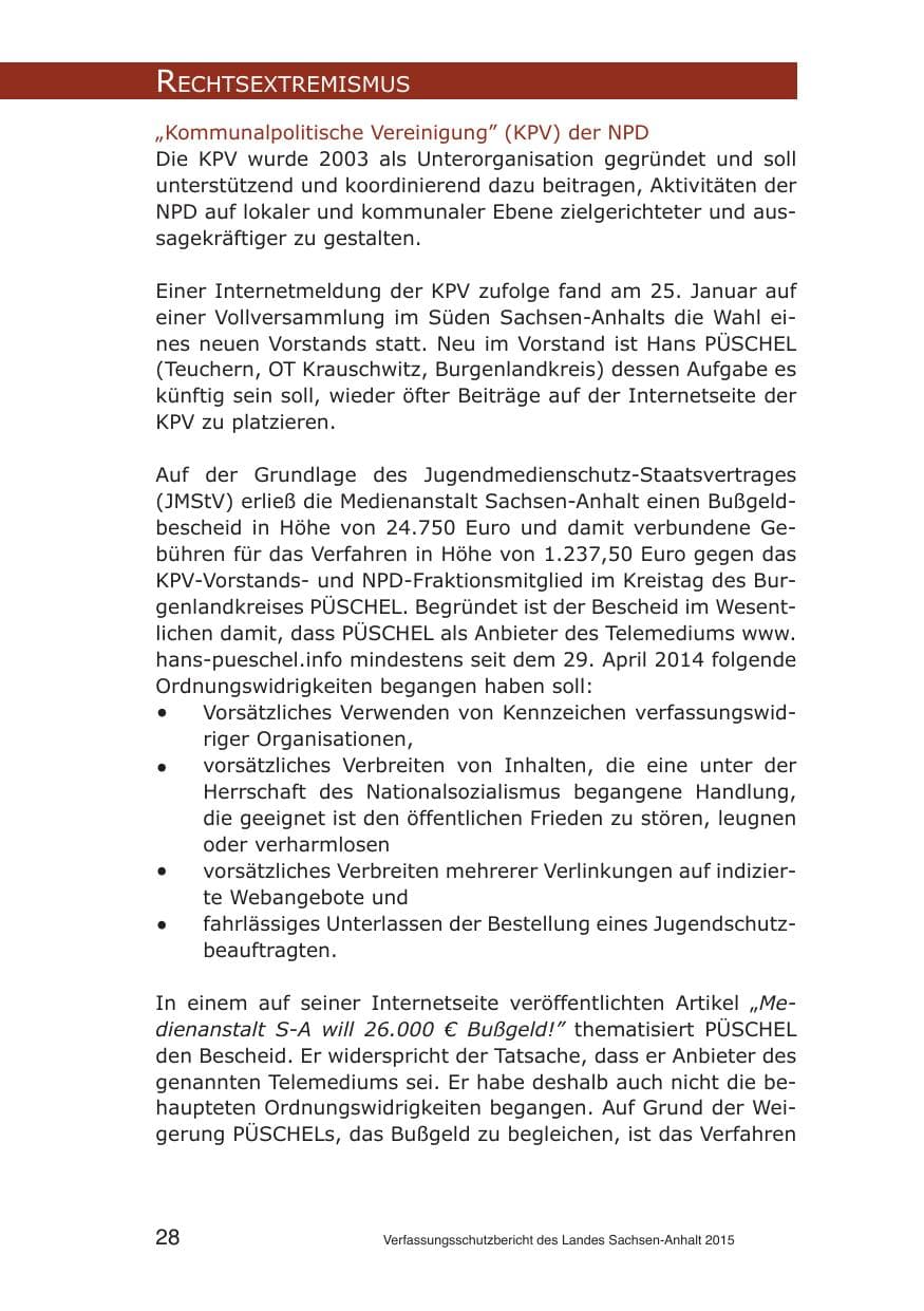 Seite 28 des Verfassungsschutzbericht 2015 Sachsen-Anhalt