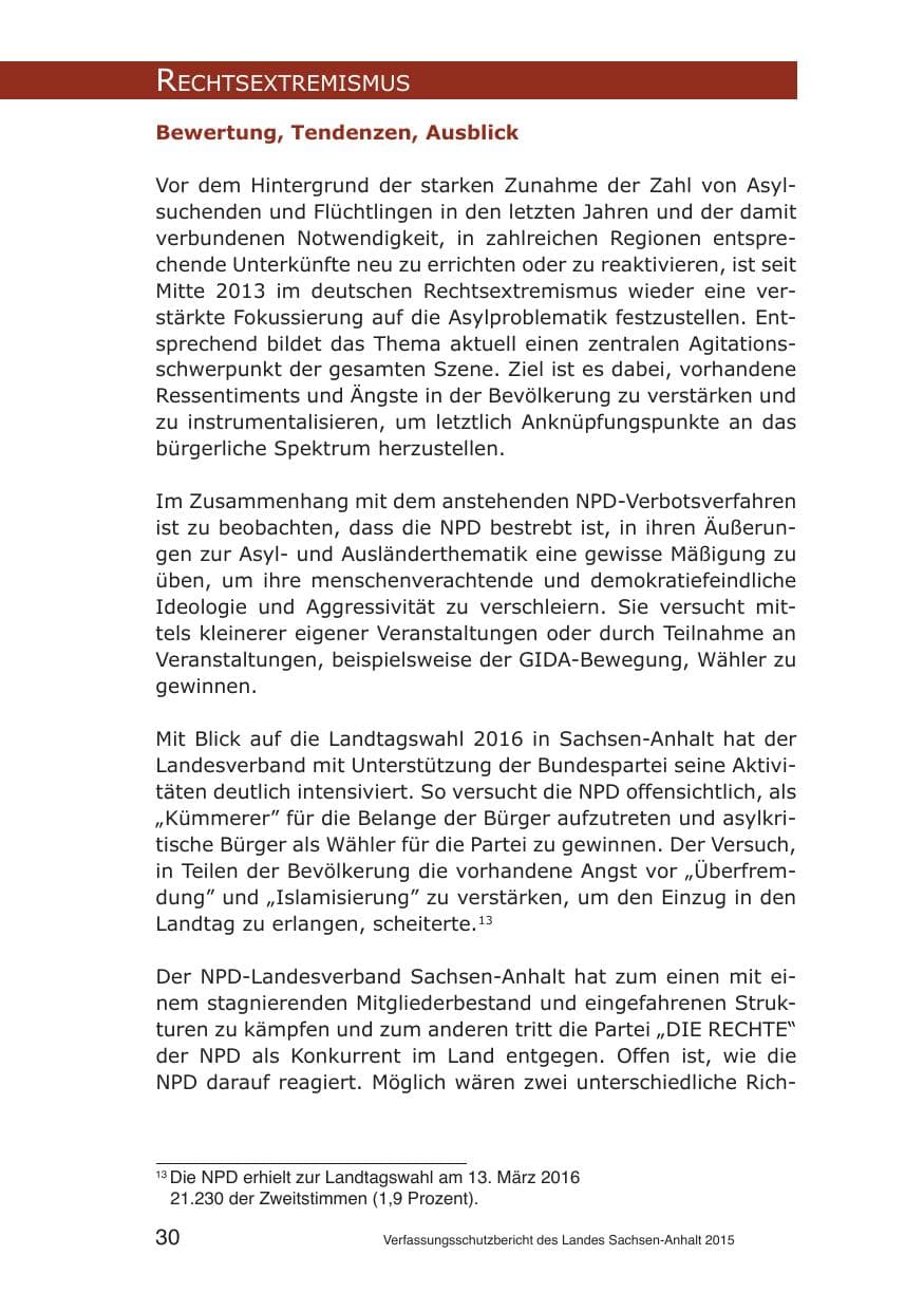 Seite 30 des Verfassungsschutzbericht 2015 Sachsen-Anhalt