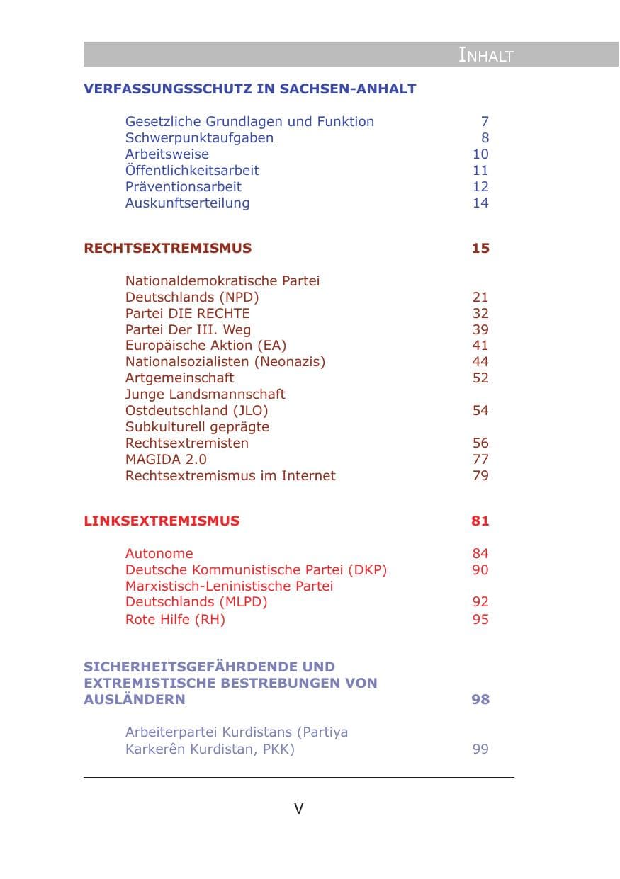 Seite 5 des Verfassungsschutzbericht 2015 Sachsen-Anhalt