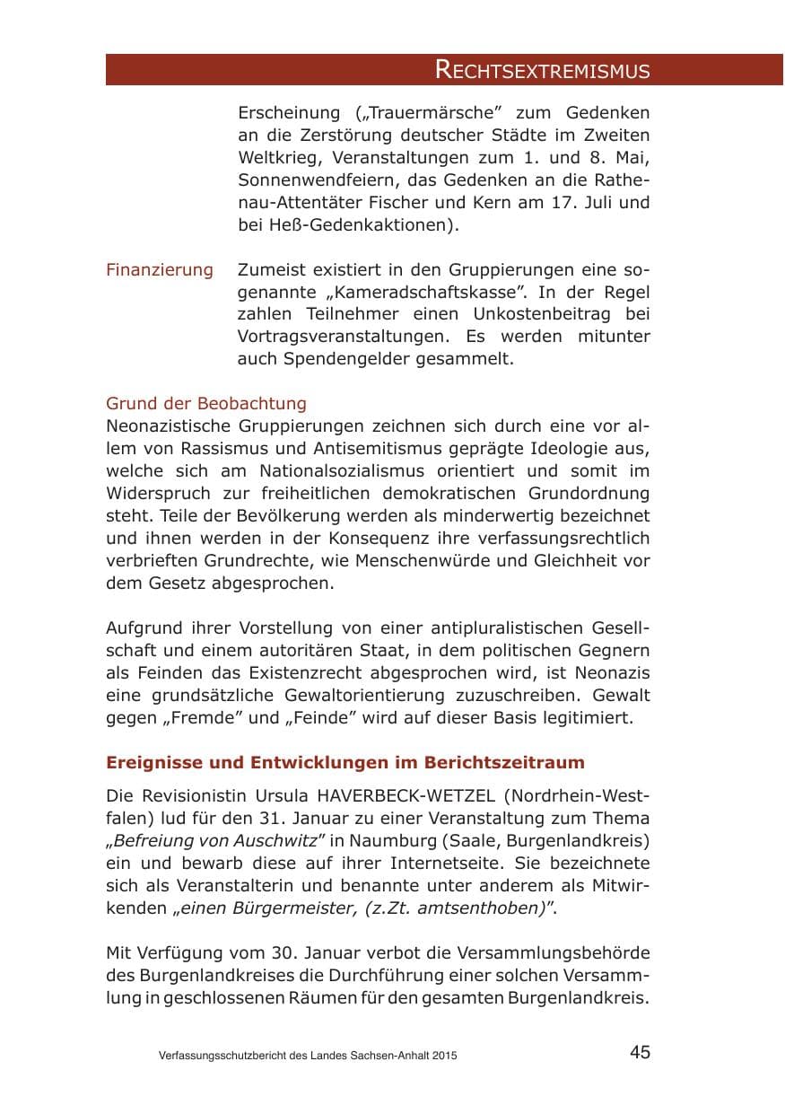Seite 45 des Verfassungsschutzbericht 2015 Sachsen-Anhalt
