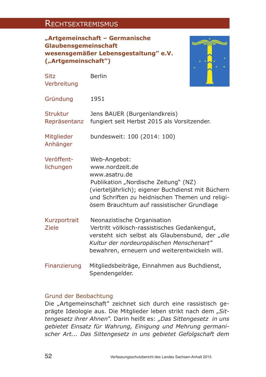 Seite 52 des Verfassungsschutzbericht 2015 Sachsen-Anhalt