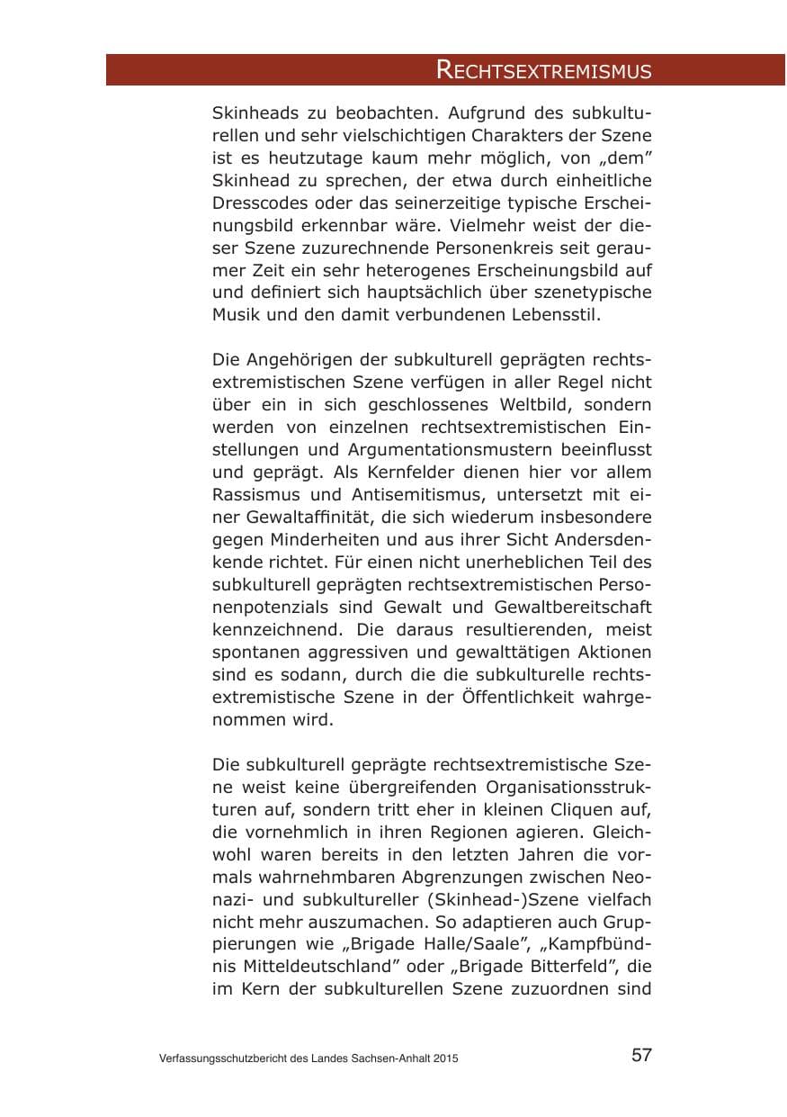 Seite 57 des Verfassungsschutzbericht 2015 Sachsen-Anhalt
