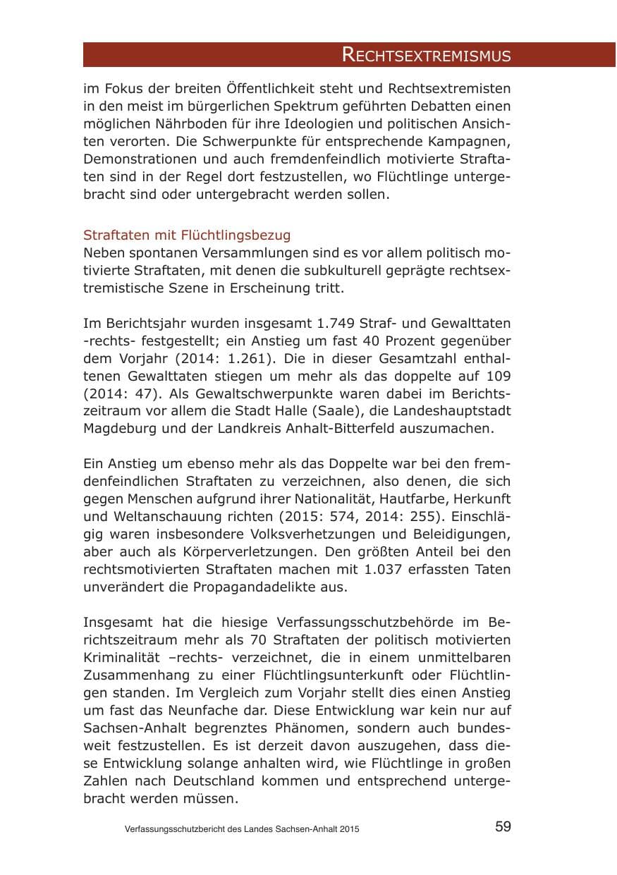 Seite 59 des Verfassungsschutzbericht 2015 Sachsen-Anhalt