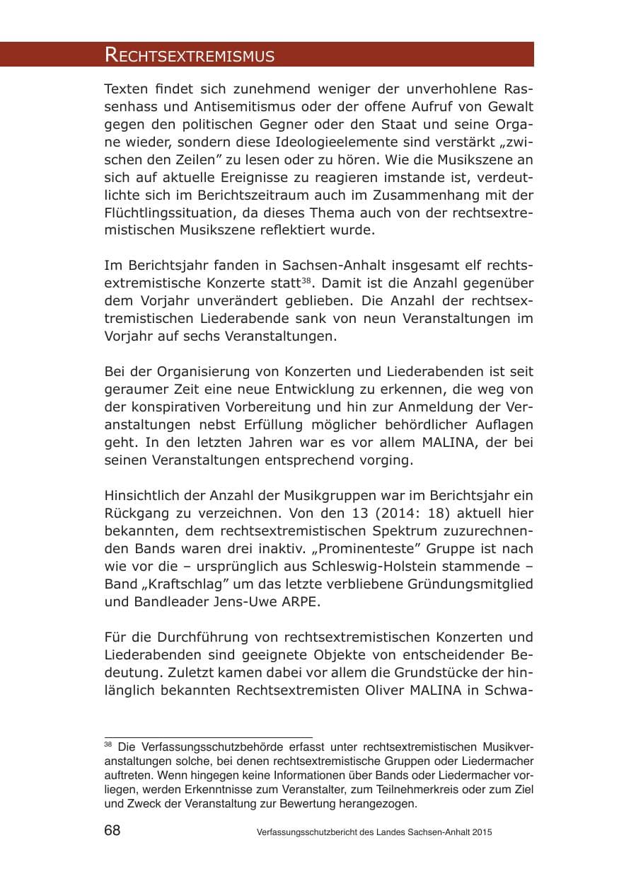 Seite 68 des Verfassungsschutzbericht 2015 Sachsen-Anhalt