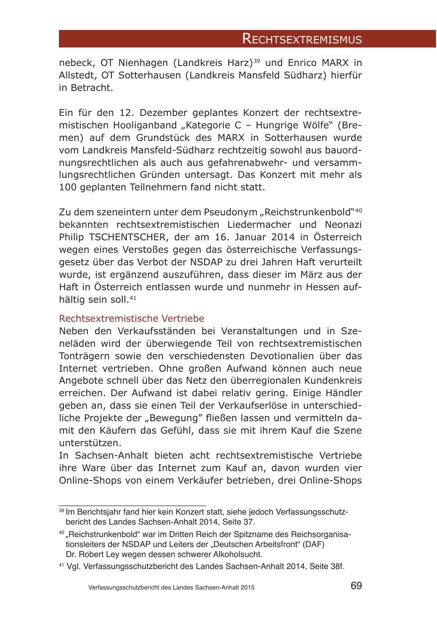Seite 69 des Verfassungsschutzbericht 2015 Sachsen-Anhalt