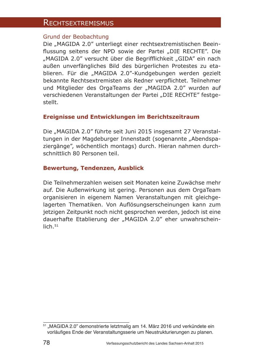 Seite 78 des Verfassungsschutzbericht 2015 Sachsen-Anhalt