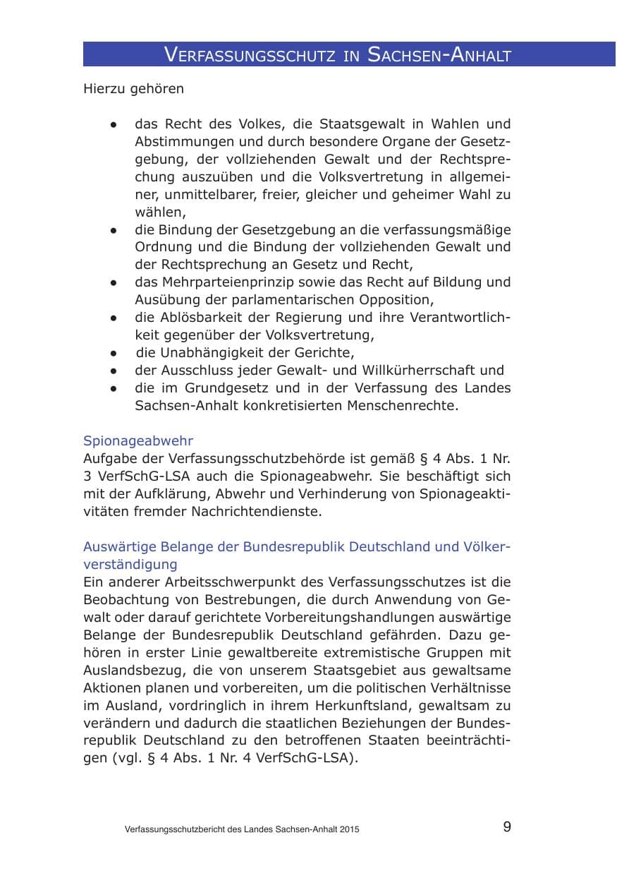 Seite 9 des Verfassungsschutzbericht 2015 Sachsen-Anhalt