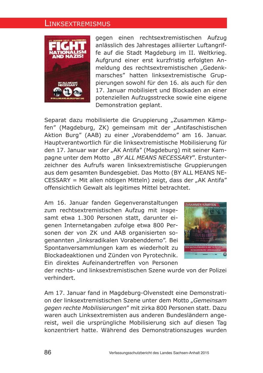 Seite 86 des Verfassungsschutzbericht 2015 Sachsen-Anhalt