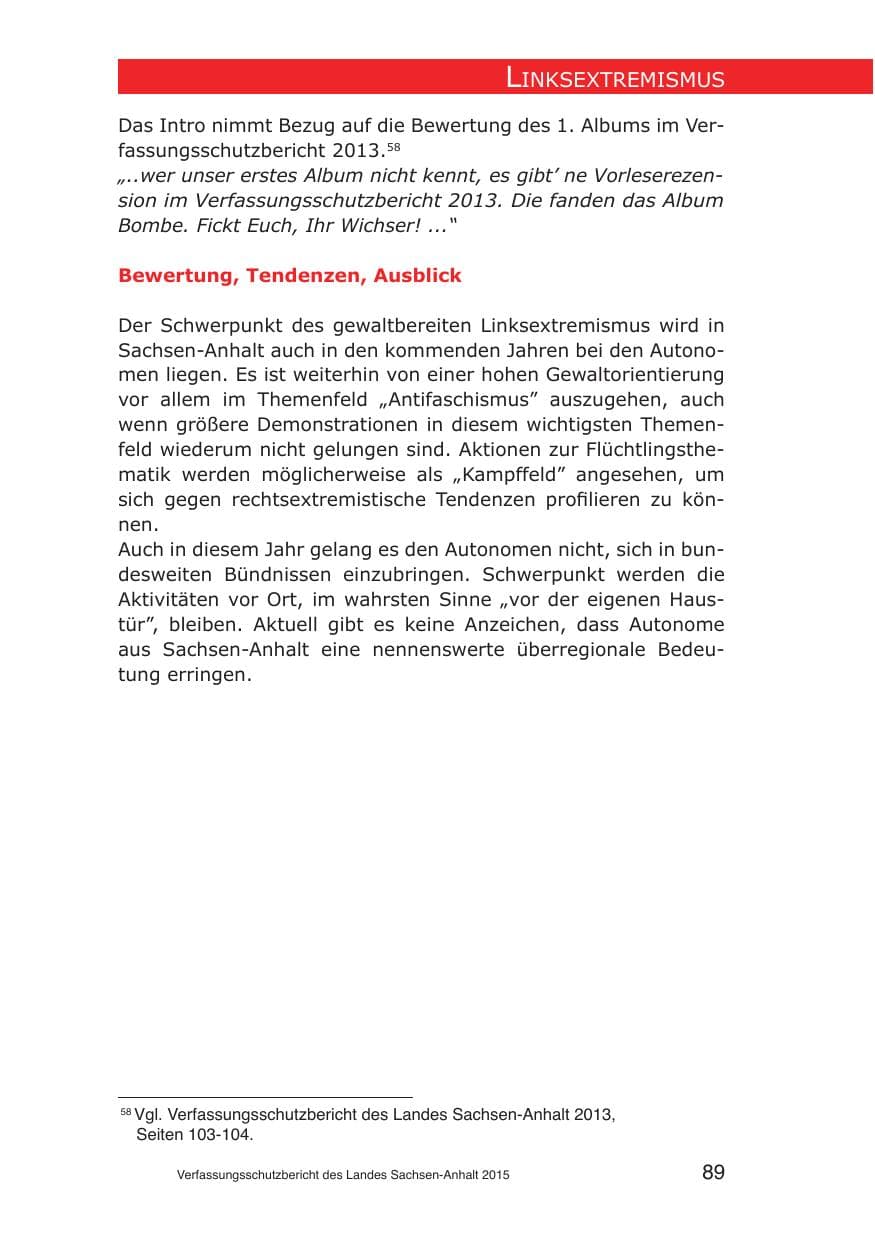 Seite 89 des Verfassungsschutzbericht 2015 Sachsen-Anhalt
