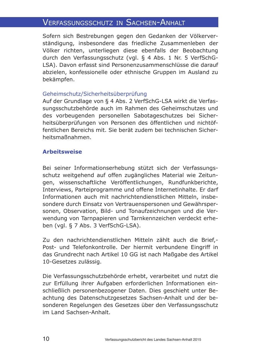 Seite 10 des Verfassungsschutzbericht 2015 Sachsen-Anhalt