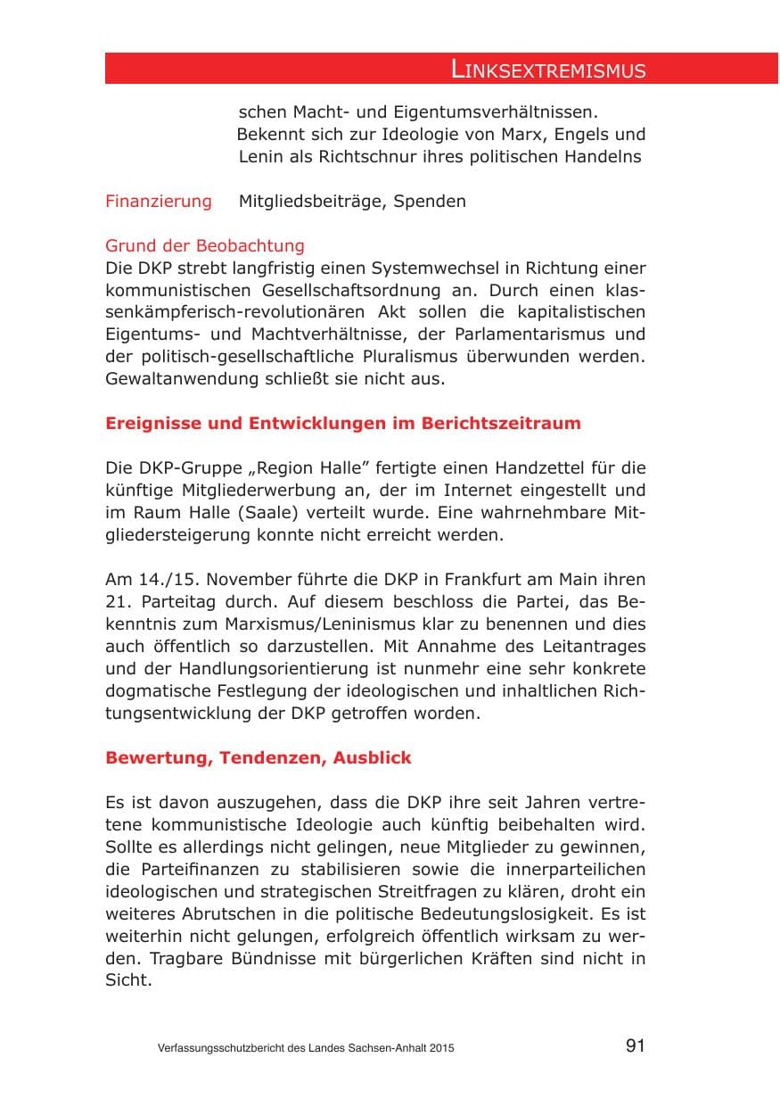 Seite 91 des Verfassungsschutzbericht 2015 Sachsen-Anhalt
