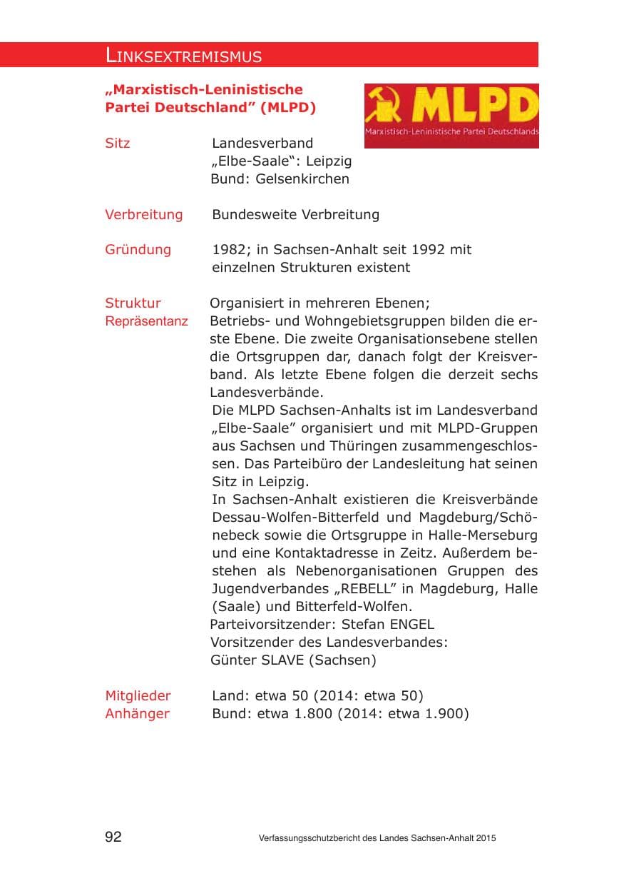Seite 92 des Verfassungsschutzbericht 2015 Sachsen-Anhalt