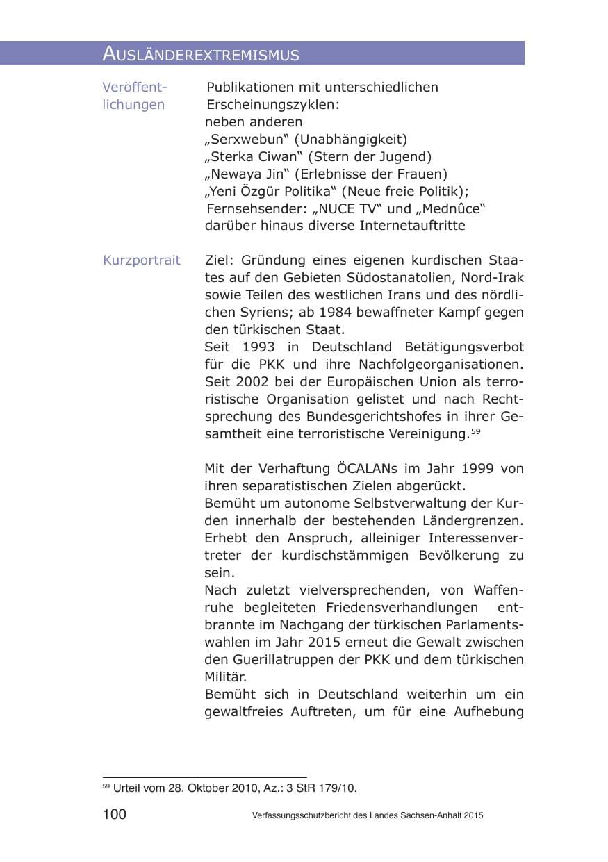 Seite 100 des Verfassungsschutzbericht 2015 Sachsen-Anhalt