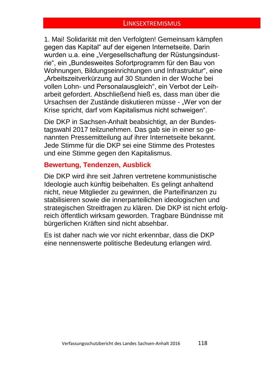Seite 118 des Verfassungsschutzbericht 2016 Sachsen-Anhalt