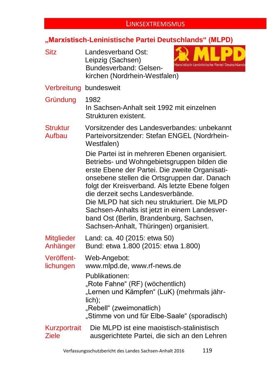 Seite 119 des Verfassungsschutzbericht 2016 Sachsen-Anhalt