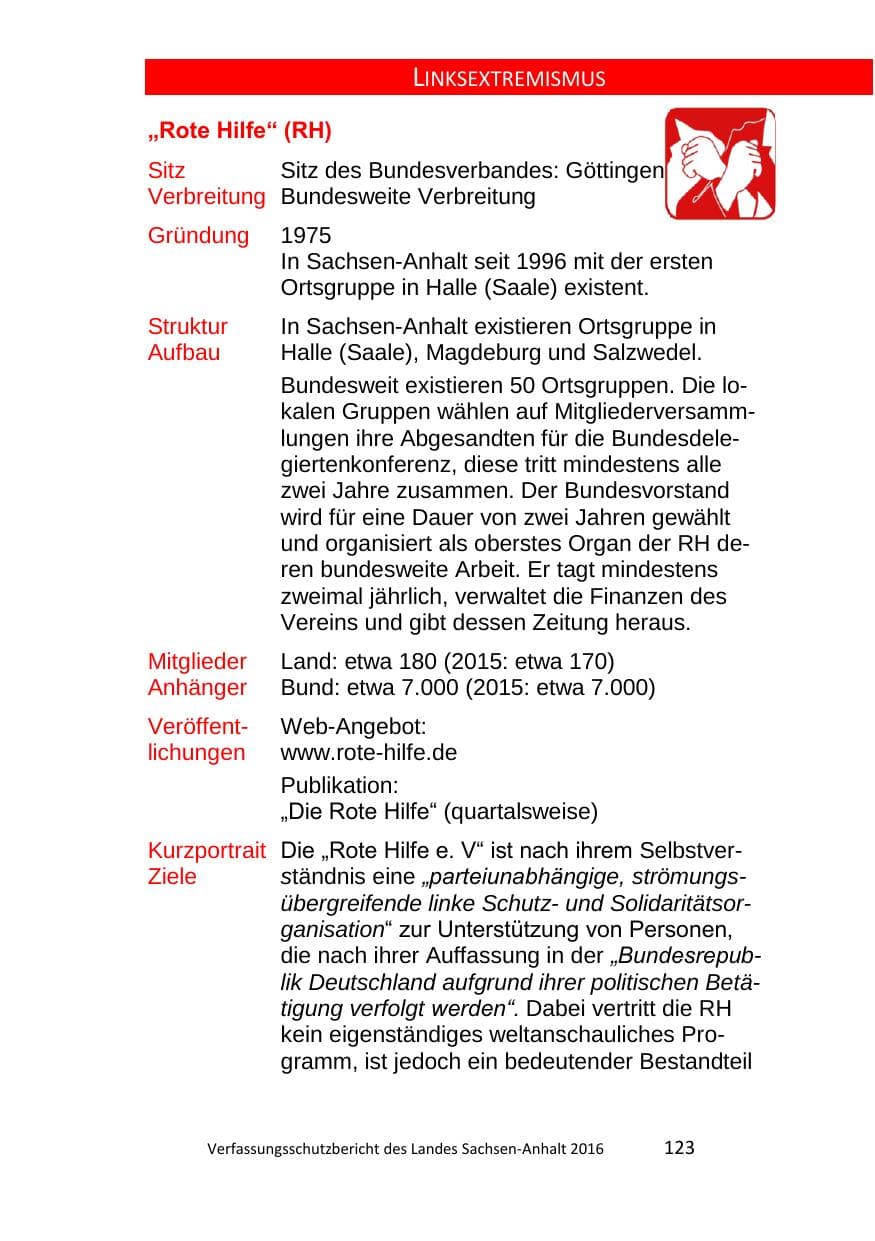 Seite 123 des Verfassungsschutzbericht 2016 Sachsen-Anhalt