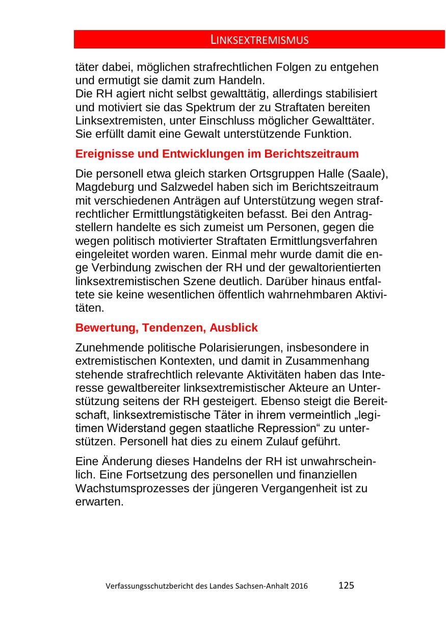 Seite 125 des Verfassungsschutzbericht 2016 Sachsen-Anhalt