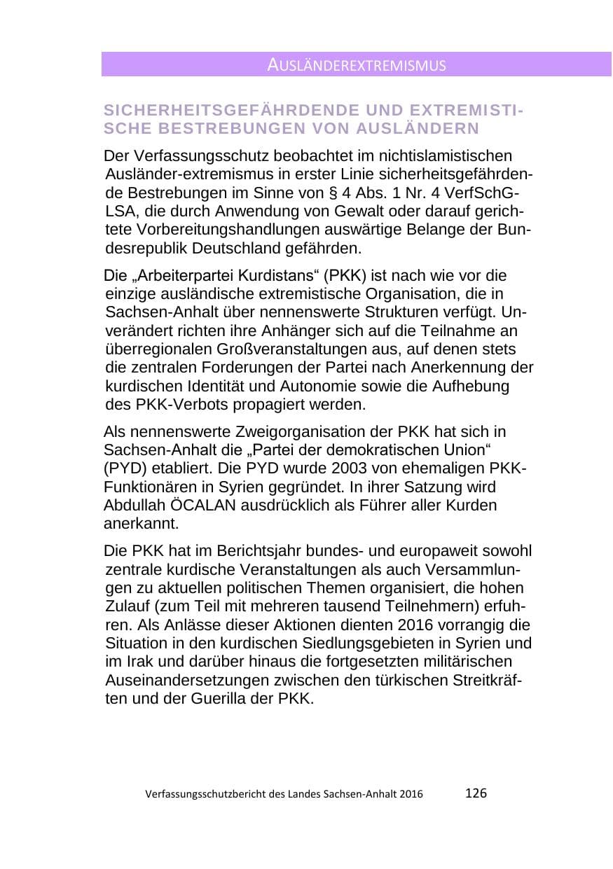 Seite 126 des Verfassungsschutzbericht 2016 Sachsen-Anhalt