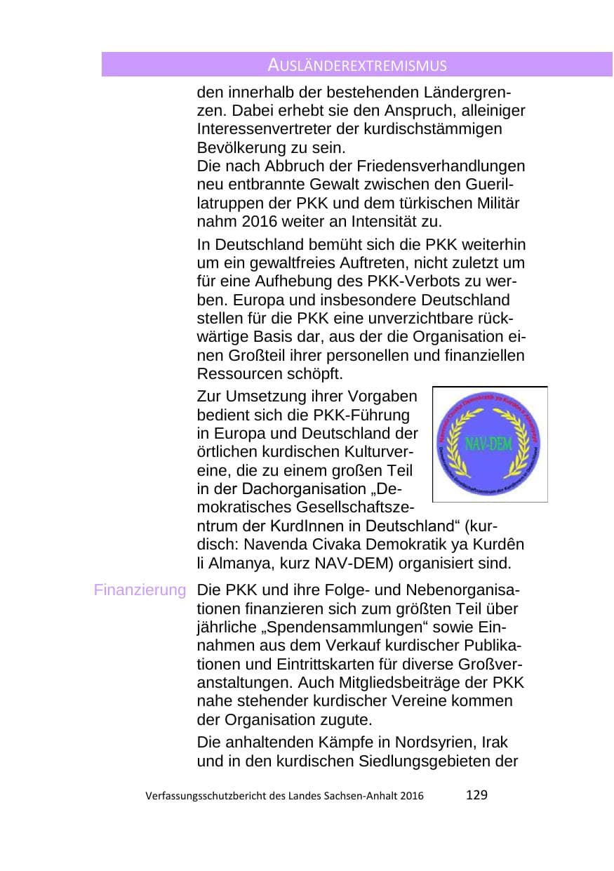 Seite 129 des Verfassungsschutzbericht 2016 Sachsen-Anhalt