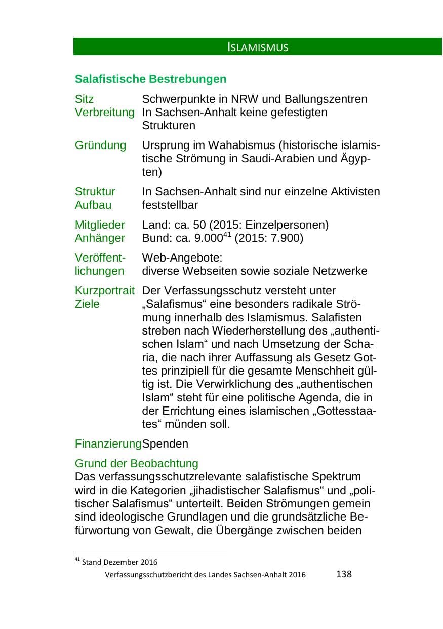 Seite 138 des Verfassungsschutzbericht 2016 Sachsen-Anhalt