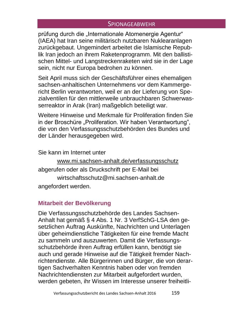 Seite 159 des Verfassungsschutzbericht 2016 Sachsen-Anhalt