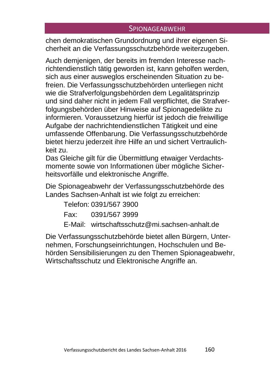Seite 160 des Verfassungsschutzbericht 2016 Sachsen-Anhalt