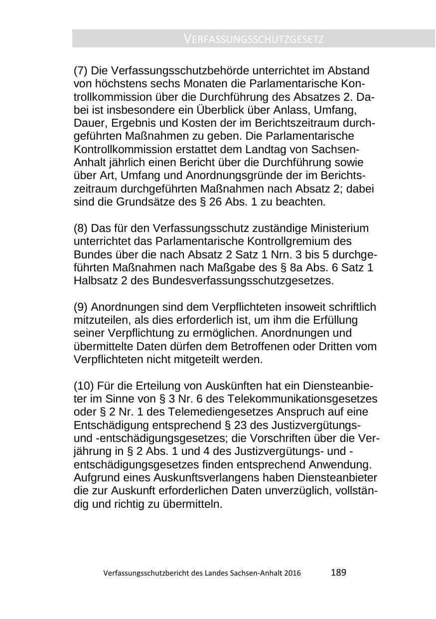 Seite 189 des Verfassungsschutzbericht 2016 Sachsen-Anhalt