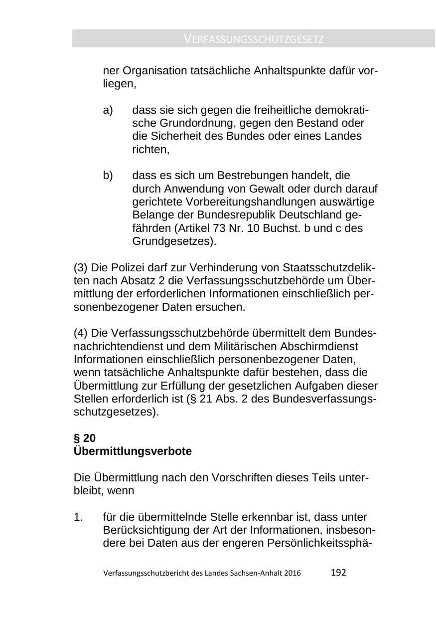 Seite 192 des Verfassungsschutzbericht 2016 Sachsen-Anhalt