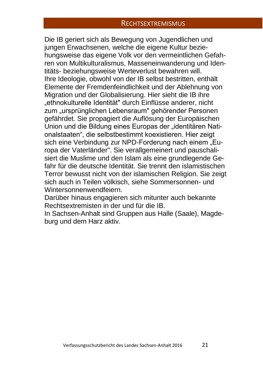 Seite 21 des Verfassungsschutzbericht 2016 Sachsen-Anhalt