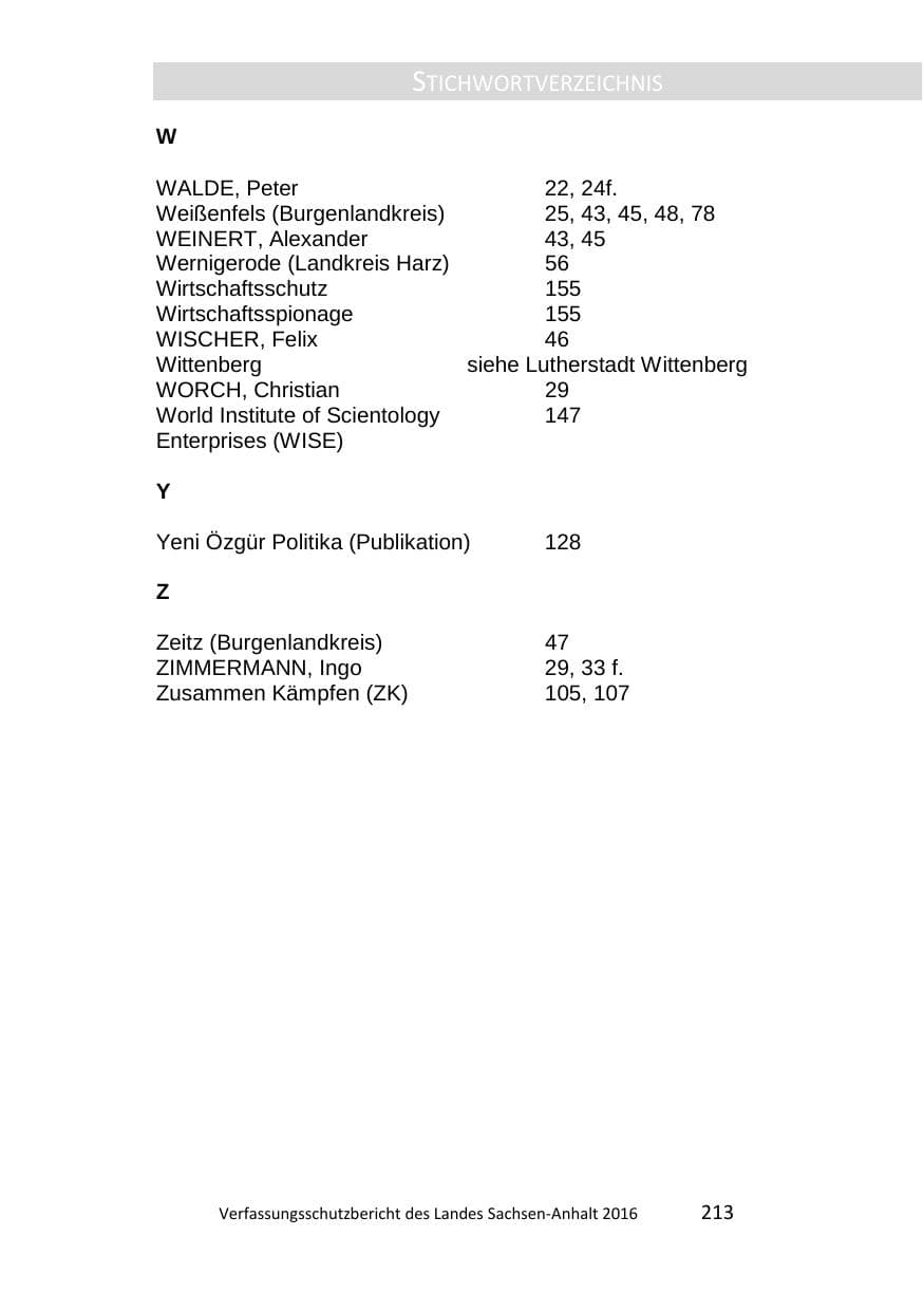Seite 213 des Verfassungsschutzbericht 2016 Sachsen-Anhalt