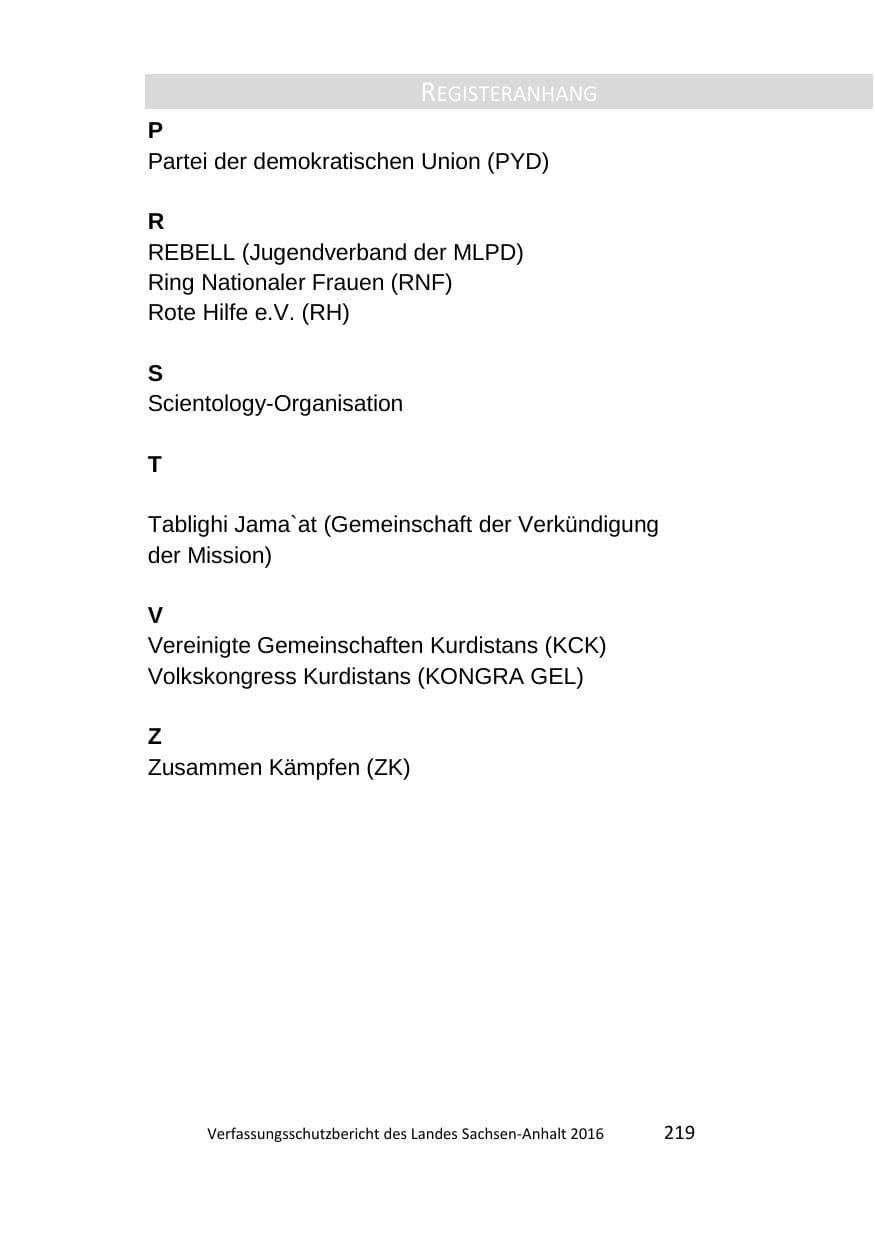 Seite 219 des Verfassungsschutzbericht 2016 Sachsen-Anhalt