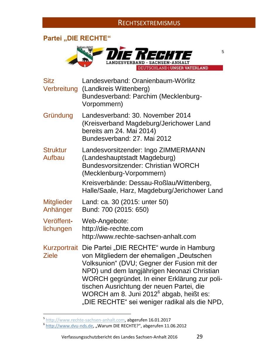 Seite 29 des Verfassungsschutzbericht 2016 Sachsen-Anhalt