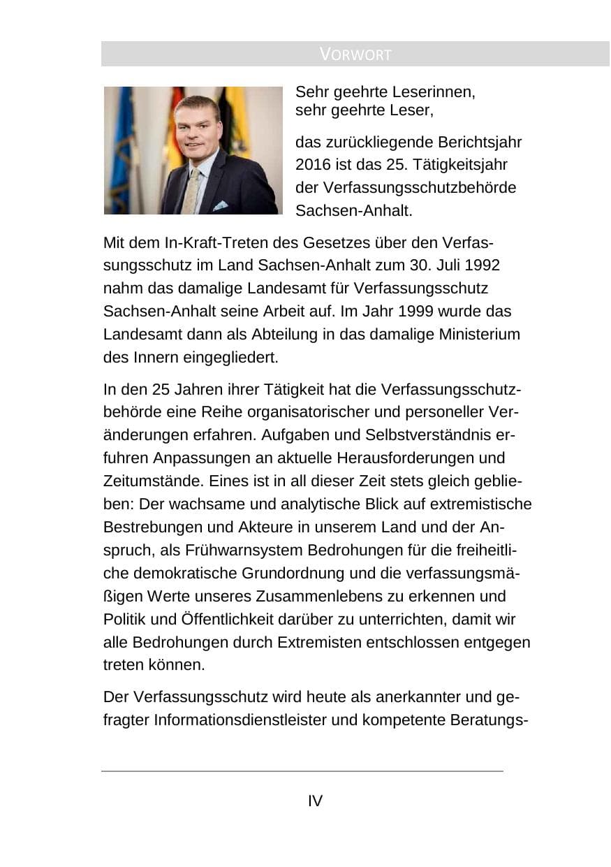 Seite 4 des Verfassungsschutzbericht 2016 Sachsen-Anhalt