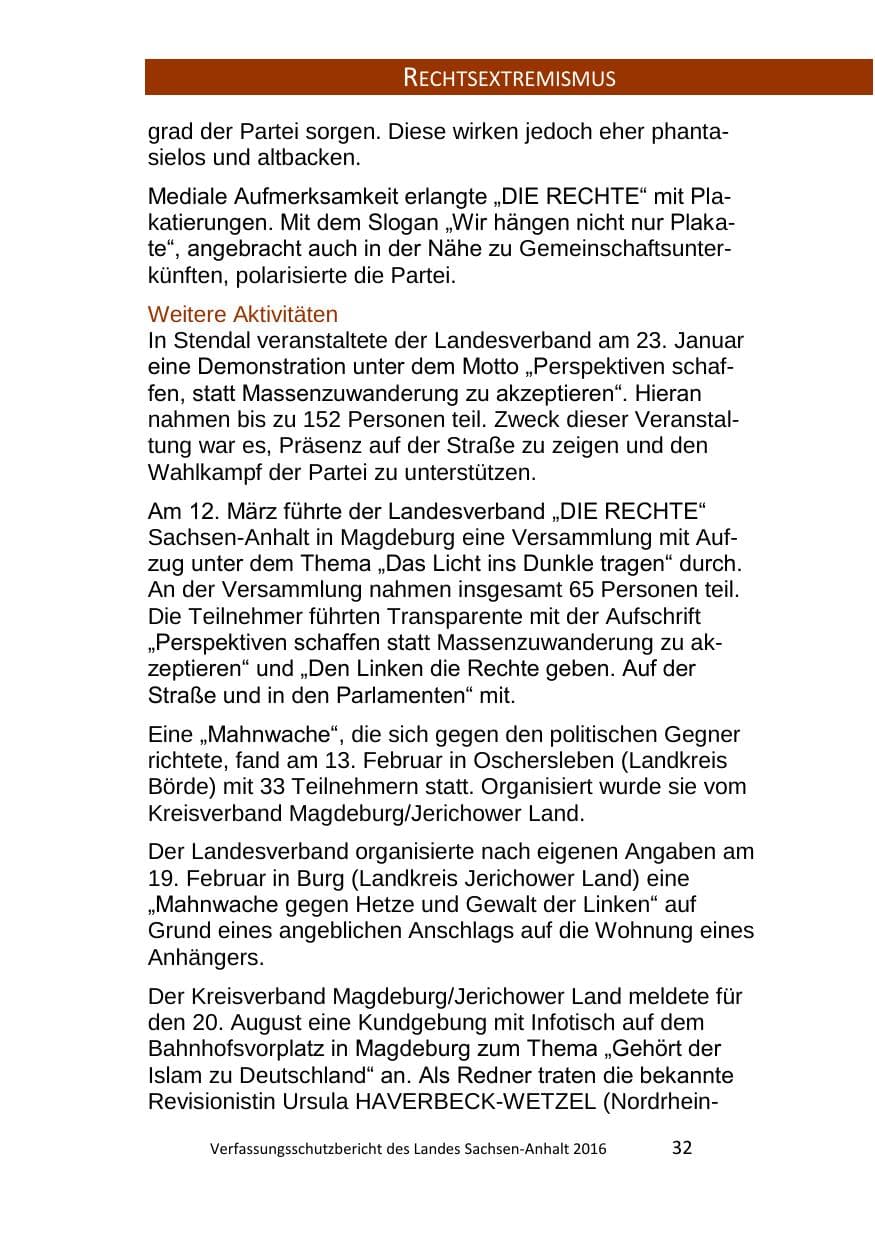 Seite 32 des Verfassungsschutzbericht 2016 Sachsen-Anhalt