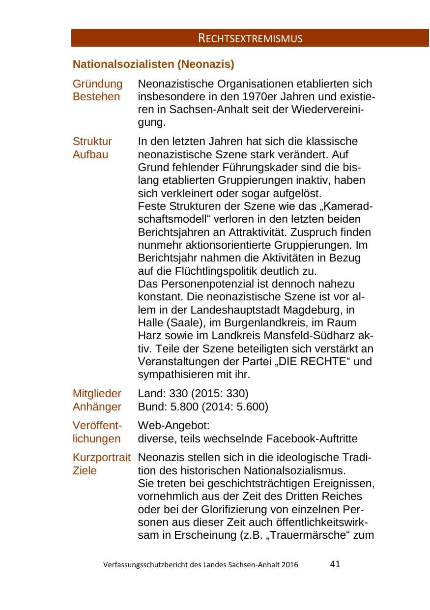 Seite 41 des Verfassungsschutzbericht 2016 Sachsen-Anhalt