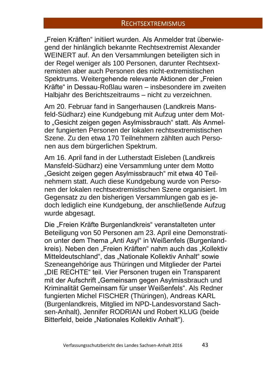 Seite 43 des Verfassungsschutzbericht 2016 Sachsen-Anhalt