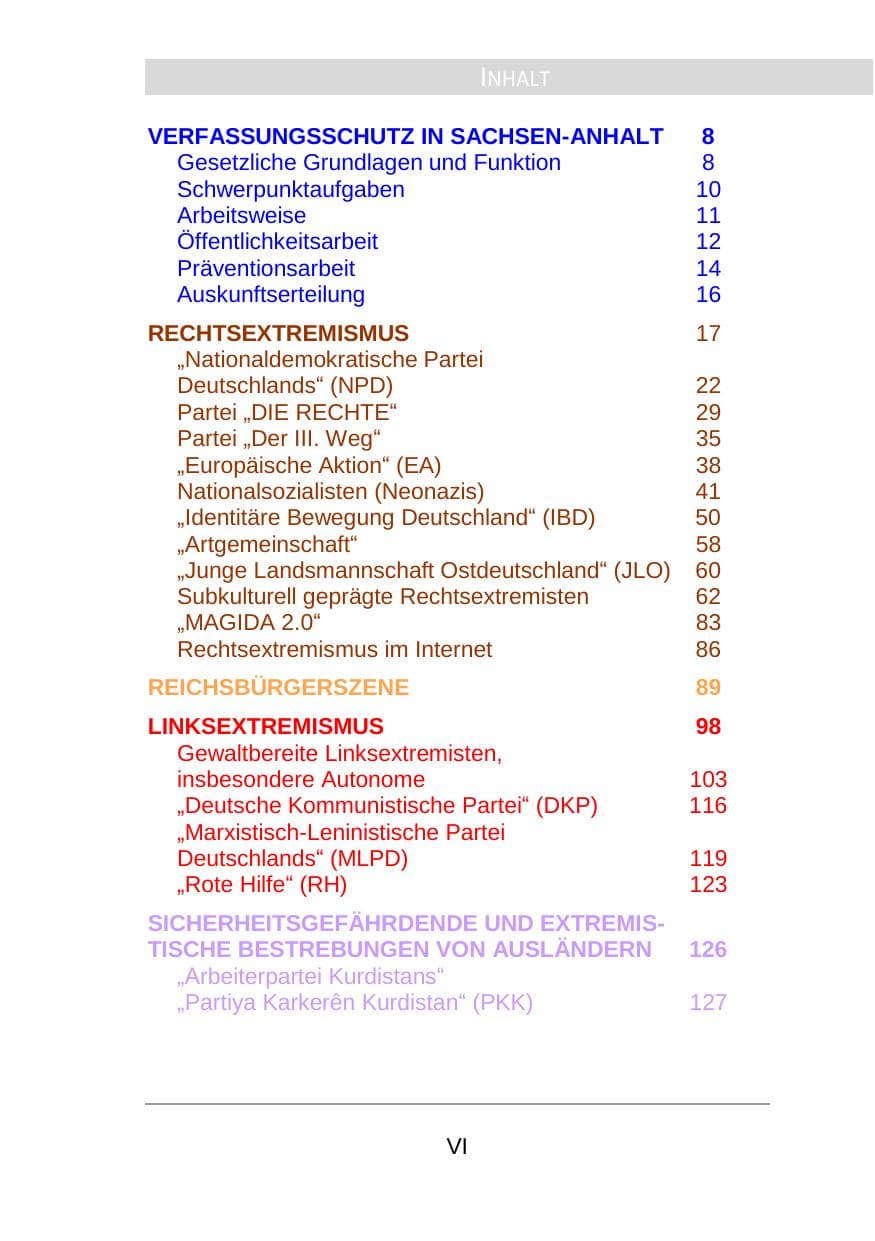 Seite 6 des Verfassungsschutzbericht 2016 Sachsen-Anhalt