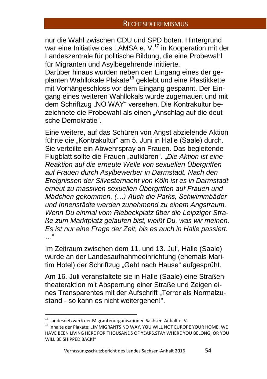Seite 54 des Verfassungsschutzbericht 2016 Sachsen-Anhalt